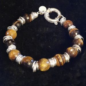 Tiger's Eye Faceted Beads Stainless Steel Bracelet